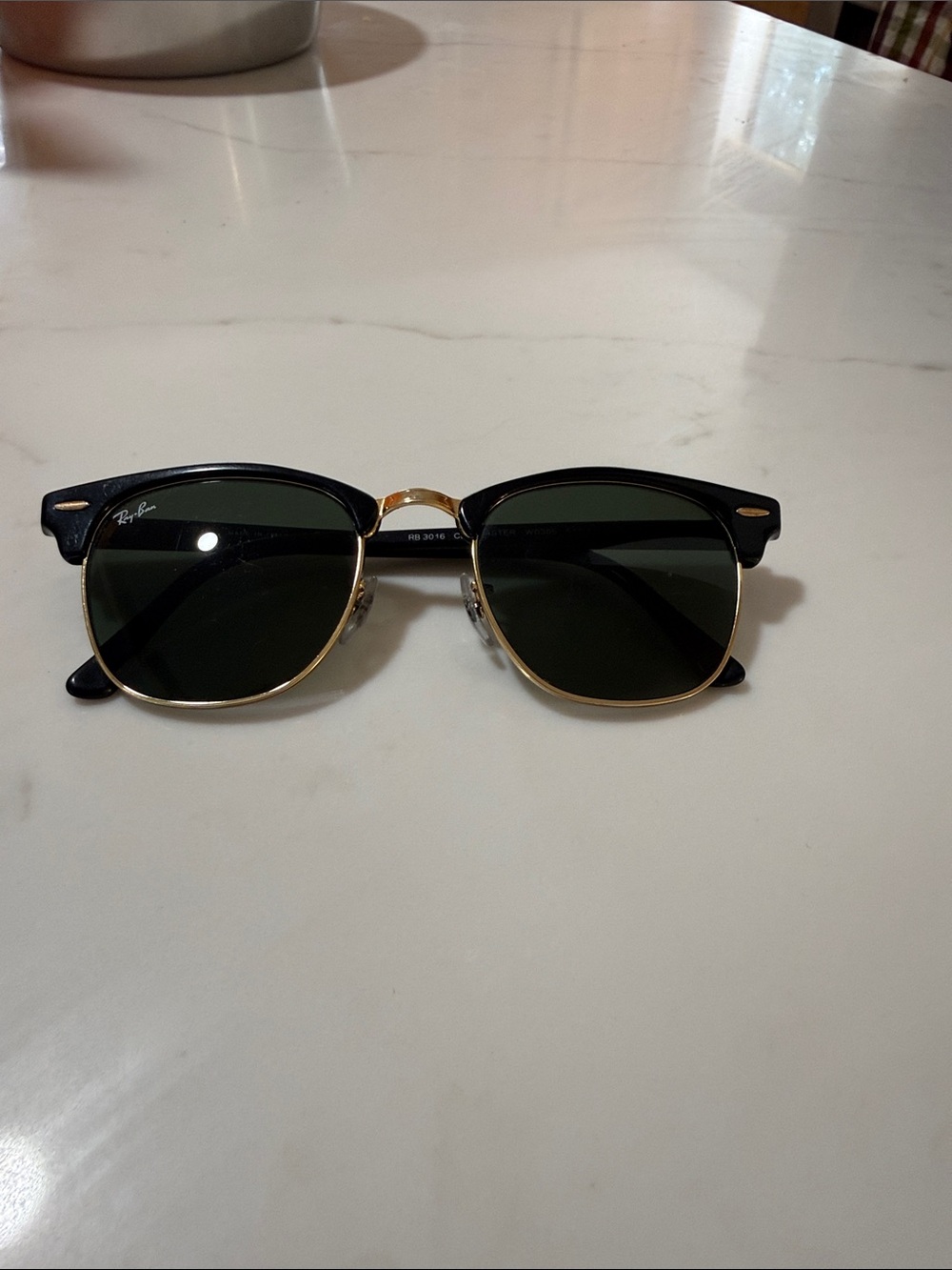 Ray-Ban Black & Gold Clubmaster Sunglasses with Dark Green Lenses
